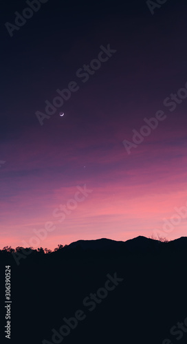 Crescent moon and beautiful sky in the evening