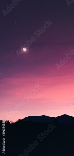 Crescent moon and beautiful sky in the evening