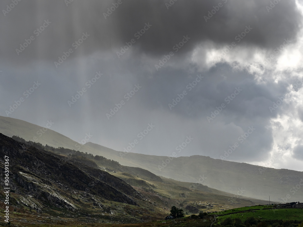 Wild hill landscape in wales with beautiful sky and colorful nature. Wild hill landscape in wales with beautiful sky and colorful nature.