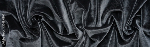 Long banner velvet texture dark grey color background, expensive luxury fabric,  wallpaper. copy space