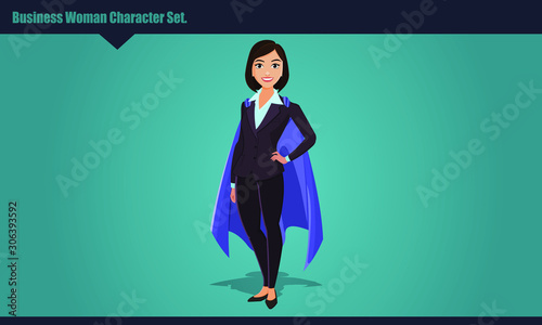 Super Business Woman office manager in superhero costume, Business woman in a flat style isolated vector character icon.