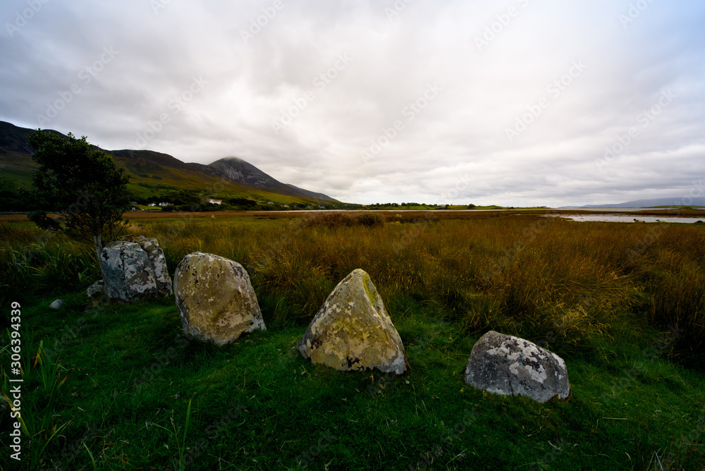 Menhir alignment at the floor of Croagh Patrick mount