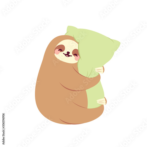 Cute sloth hugging pillow