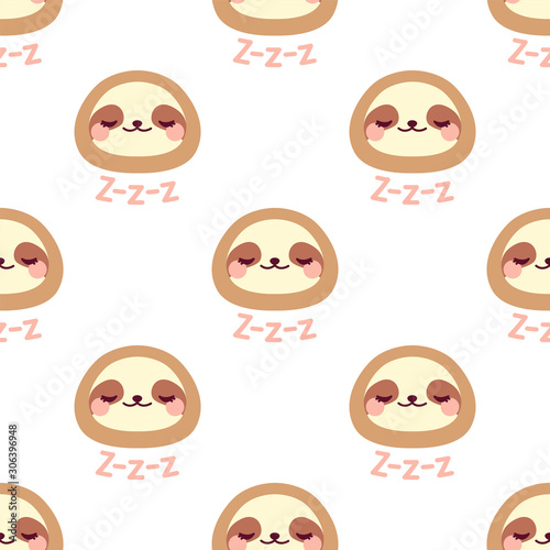 Fototapeta Cute sloth sleepy face pattern