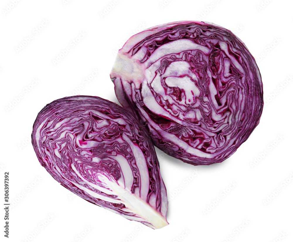Fresh ripe red cabbages isolated on white, top view Fresh ripe red cabbages isolated on white, top view