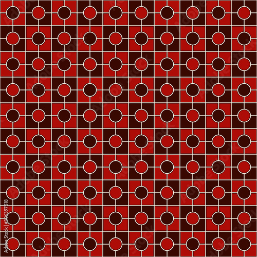 Seamless pattern with symmetric geometric ornament. Red color square chain background. Mosaic wallpaper