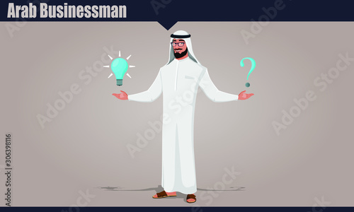 Cartoon Arab Businessman character With Options