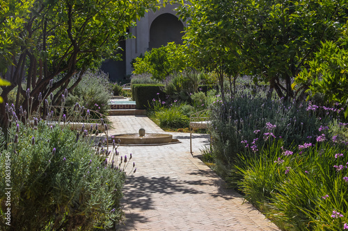 Fotografija Le Jardin secret stone pathway with small fountain in the middle, Marrakech, Mor