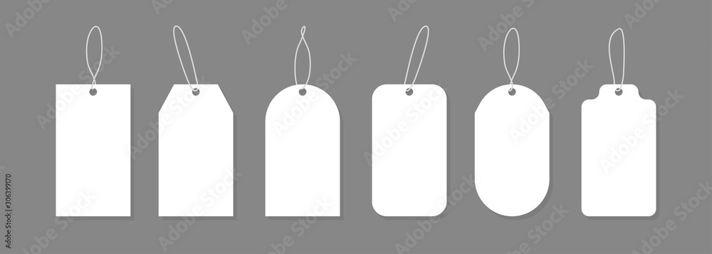 set white paper price tags in flat style, vector