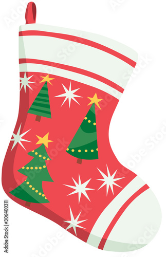 Christmas stocking illustration isolated on white background. Vector illustration.