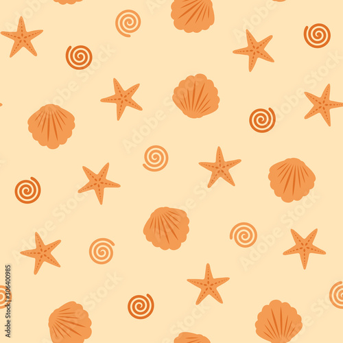 Orange seamless seashell pattern