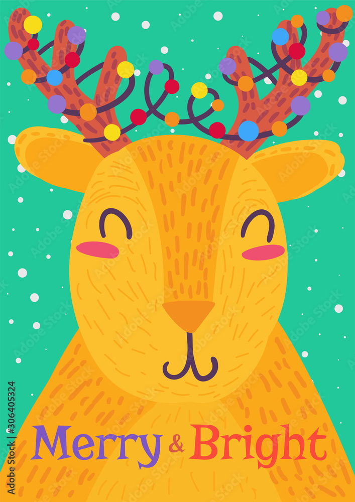 Naklejka premium Cartoon Christmas Greeting Card With Animal Character