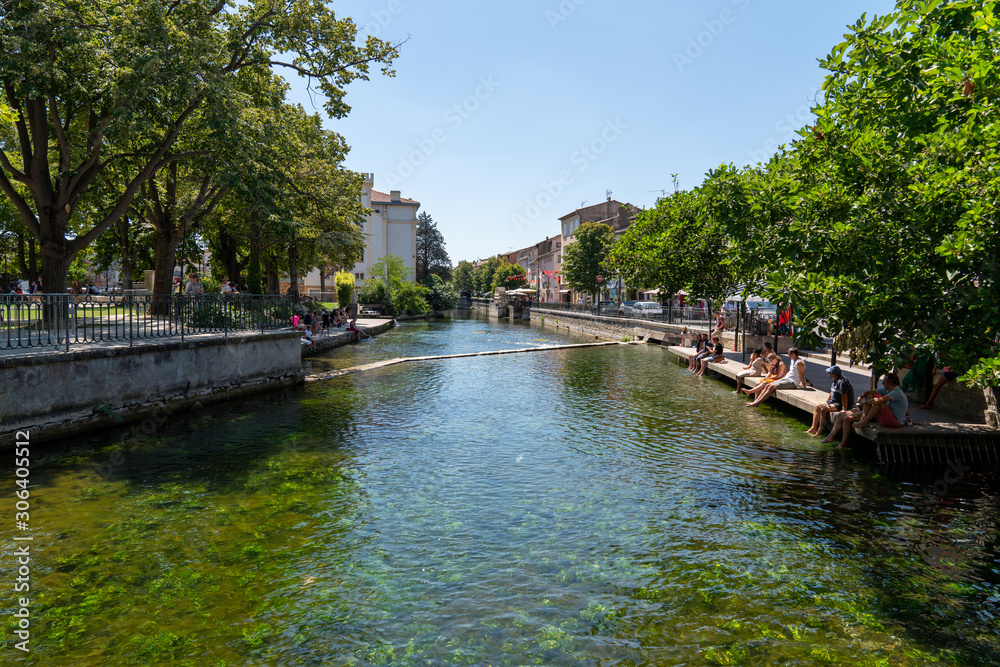 Village of L'Isle-sur-la-Sorgue river canal in Provence France