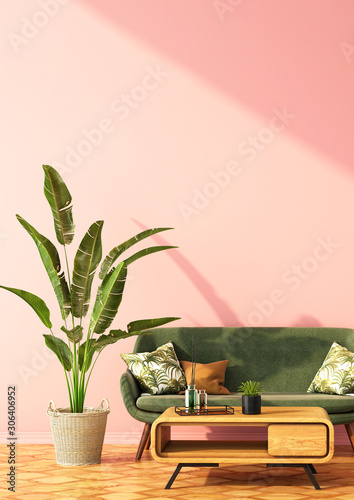 interior design for color trend 2020,3d rendering,3d illustration