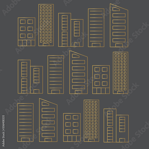 golden skyscraper buildings pattern- vector illustration