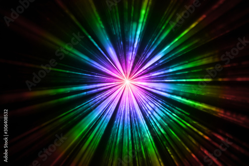 Multicolor laser light beams re, gree, blue taken in the dark room