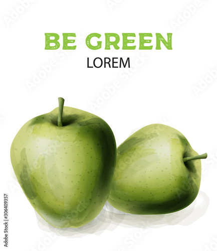 Green watercolor apples. Isolated background. Healthy products vector