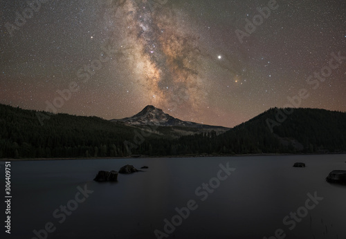 Milky Way Galaxy over Mount Hood from Laurance Lake in Oregon
