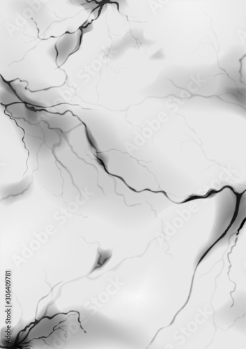 Marble thunder texture on gray background. Black cracks Vector