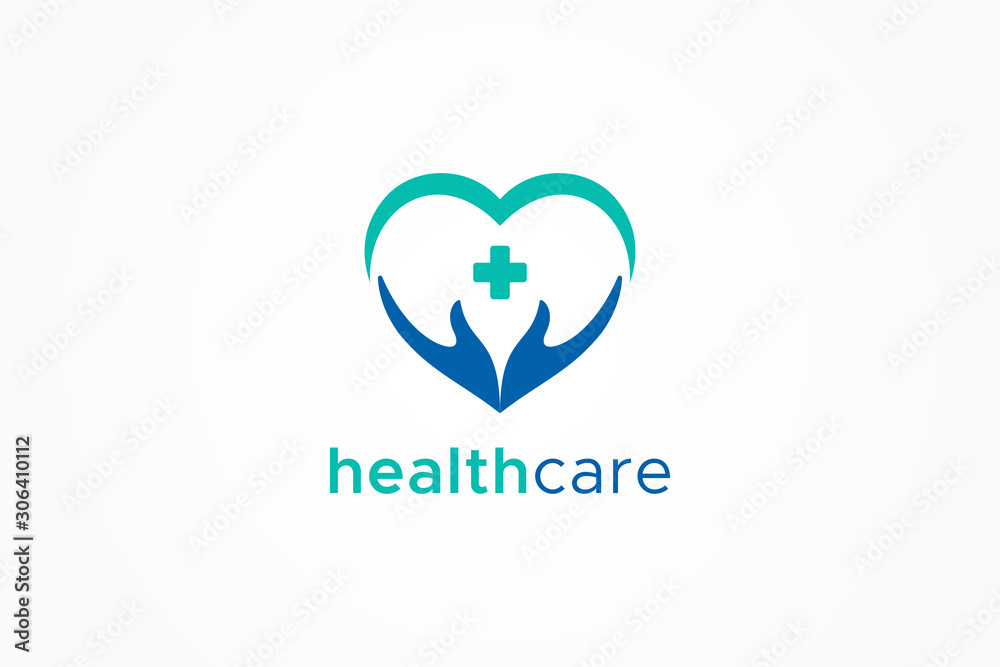 Healthcare Icon Medical Pharmacy Logo. Heart and Hand with cross sign inside. Vector Logo Design Template Element Healthcare Icon Medical Pharmacy Logo. Heart and Hand with cross sign inside. Vector Logo Design Template Element