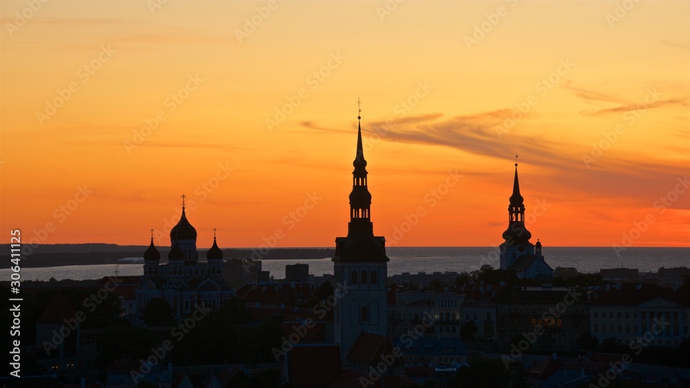 Sunset on Tallinn Old Town in Estonia