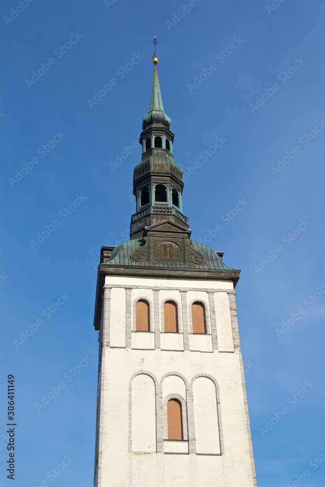 Church tower in Tallinn Old Town, Estonia