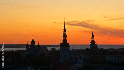 Sunset on Tallinn Old Town in Estonia