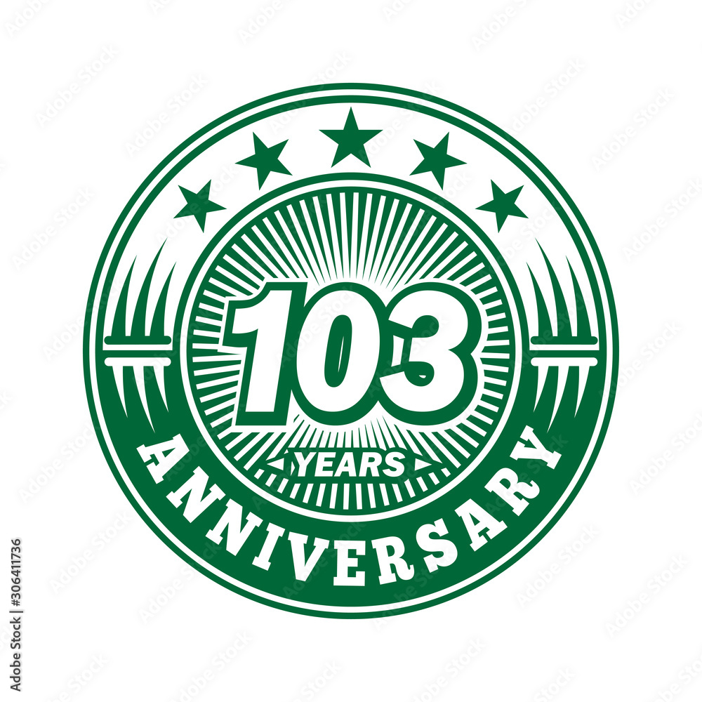 103 years logo. One hundred three years anniversary celebration logo design. Vector and illustration.