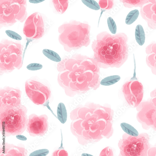 Fototapeta Naklejka Na Ścianę i Meble -  seamless pattern with colored blurry watercolor roses