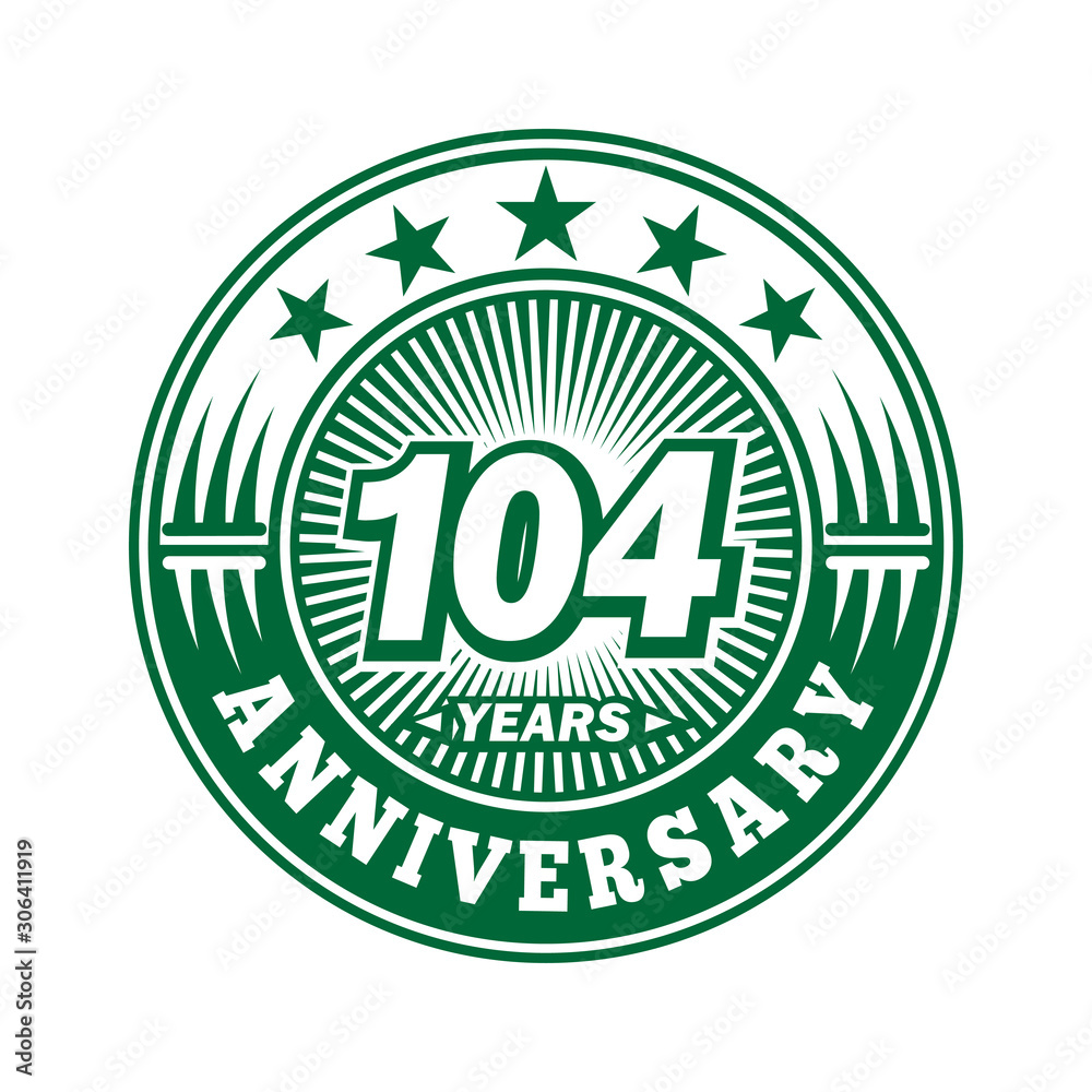 104 years logo. One hundred four years anniversary celebration logo design. Vector and illustration.