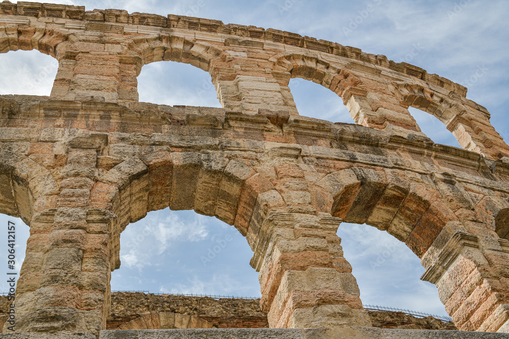 Detailed look on ancient amphitheater in Verona, Italy
