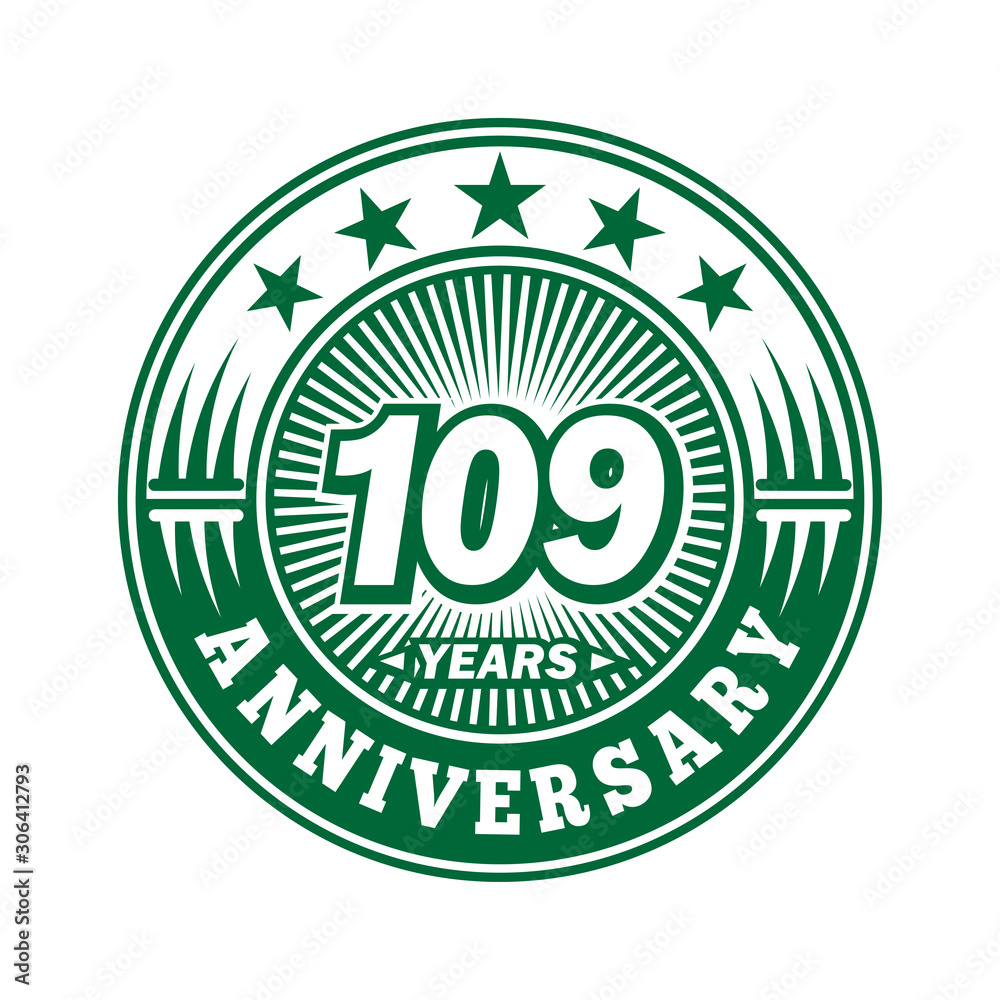 109 years logo. One hundred nine years anniversary celebration logo design. Vector and illustration.