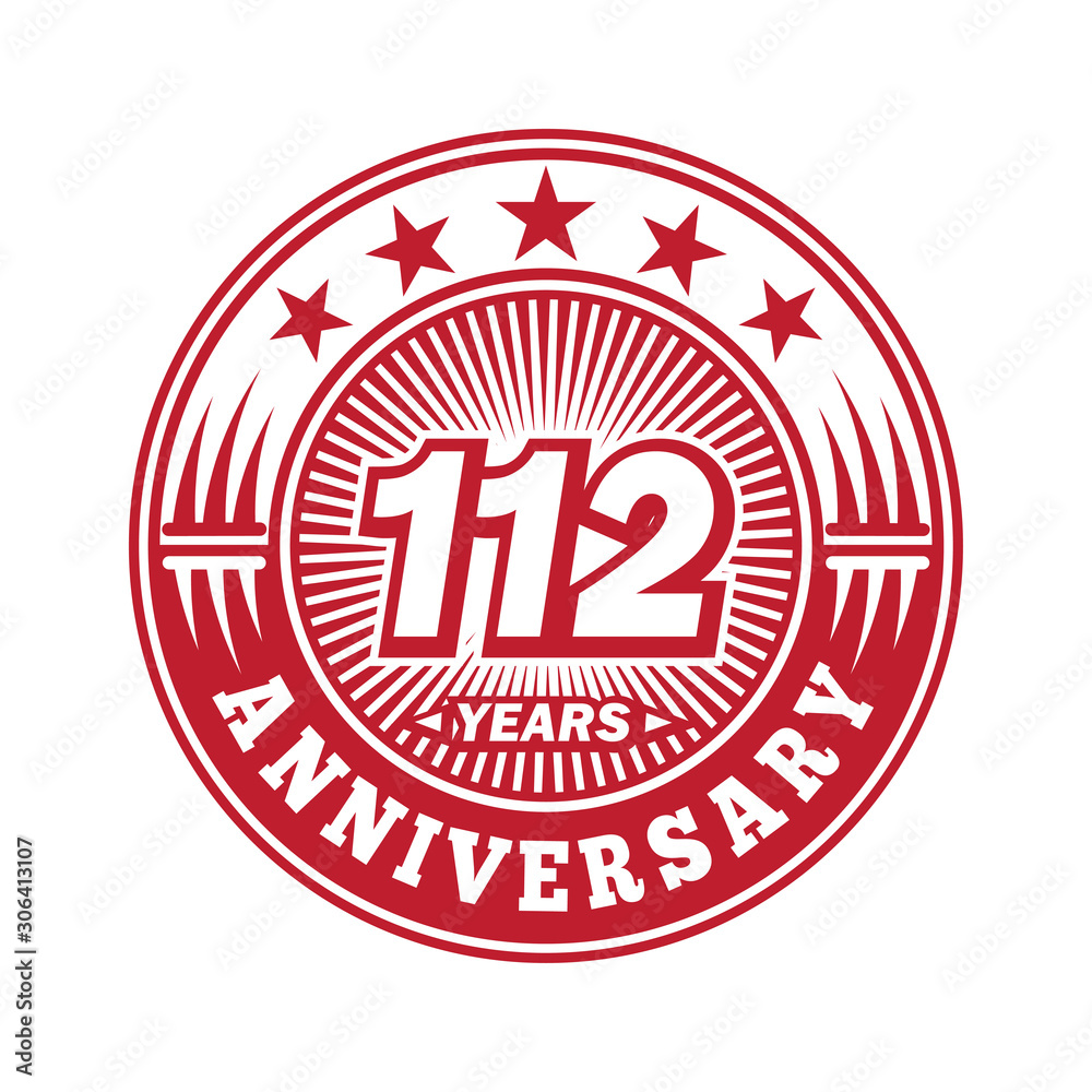 112 years logo. One hundred twelve years anniversary celebration logo design. Vector and illustration.