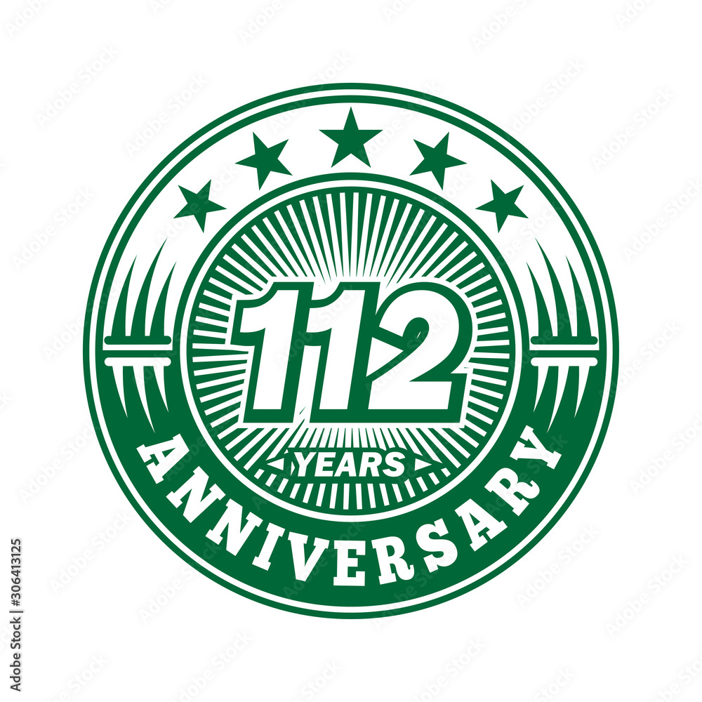 112 years logo. One hundred twelve years anniversary celebration logo design. Vector and illustration.