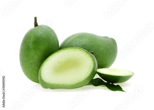 green mango fresh fruit isolated on white background