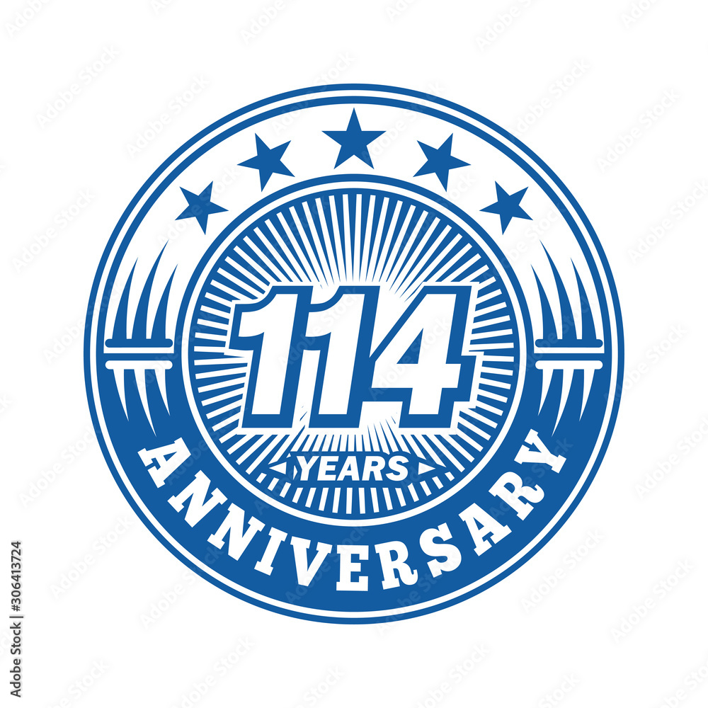 114 years logo. One hundred fourteen years anniversary celebration logo design. Vector and illustration.