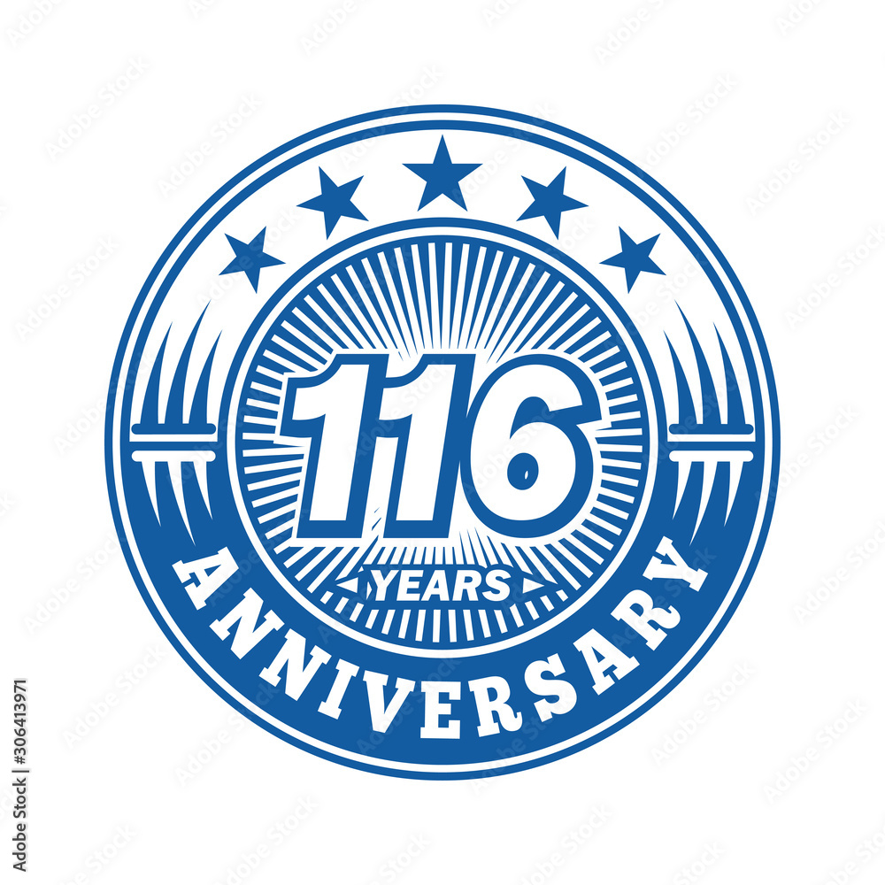 116 years logo. One hundred sixteen years anniversary celebration logo design. Vector and illustration.
