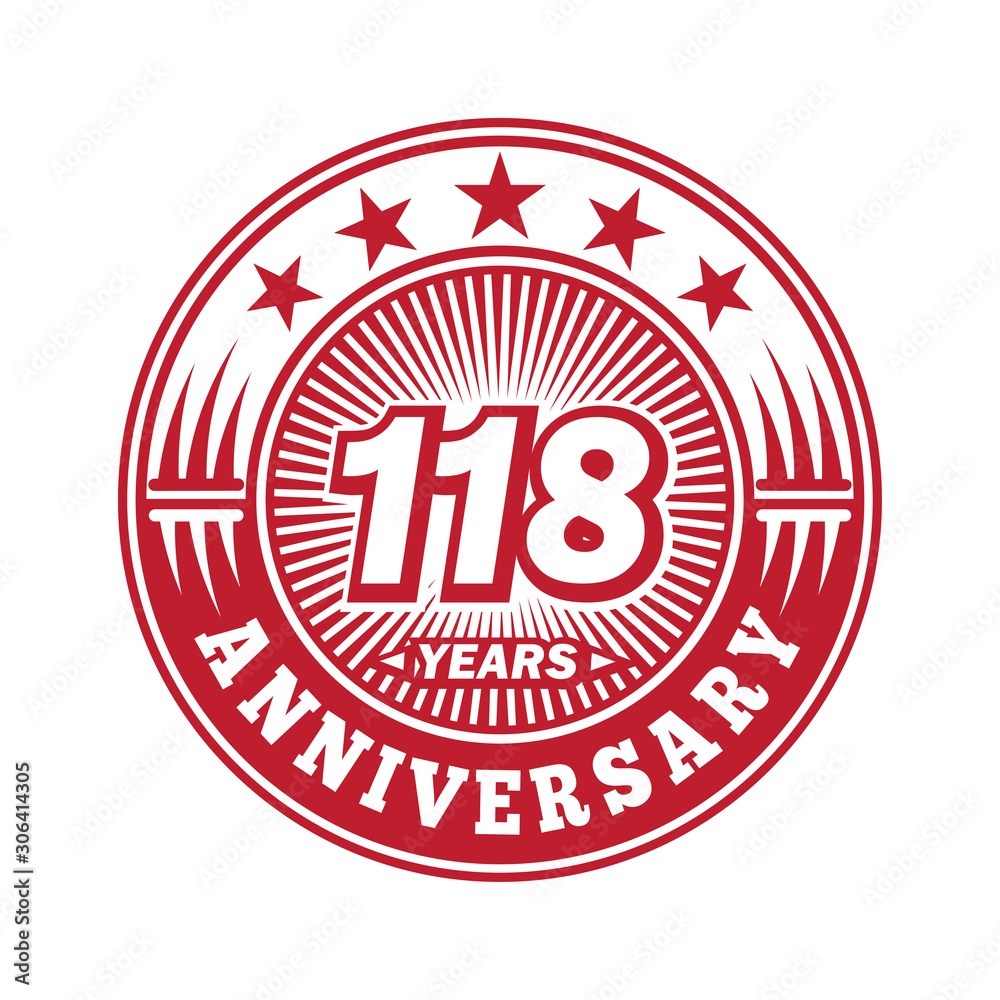 118 years logo. One hundred eighteen years anniversary celebration logo design. Vector and illustration.