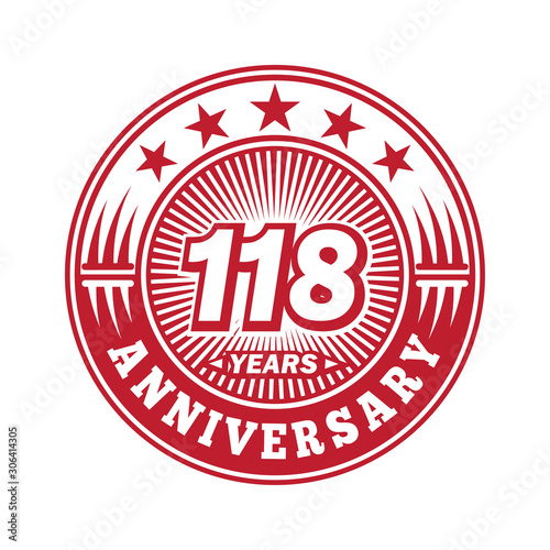 118 years logo. One hundred eighteen years anniversary celebration logo design. Vector and illustration.