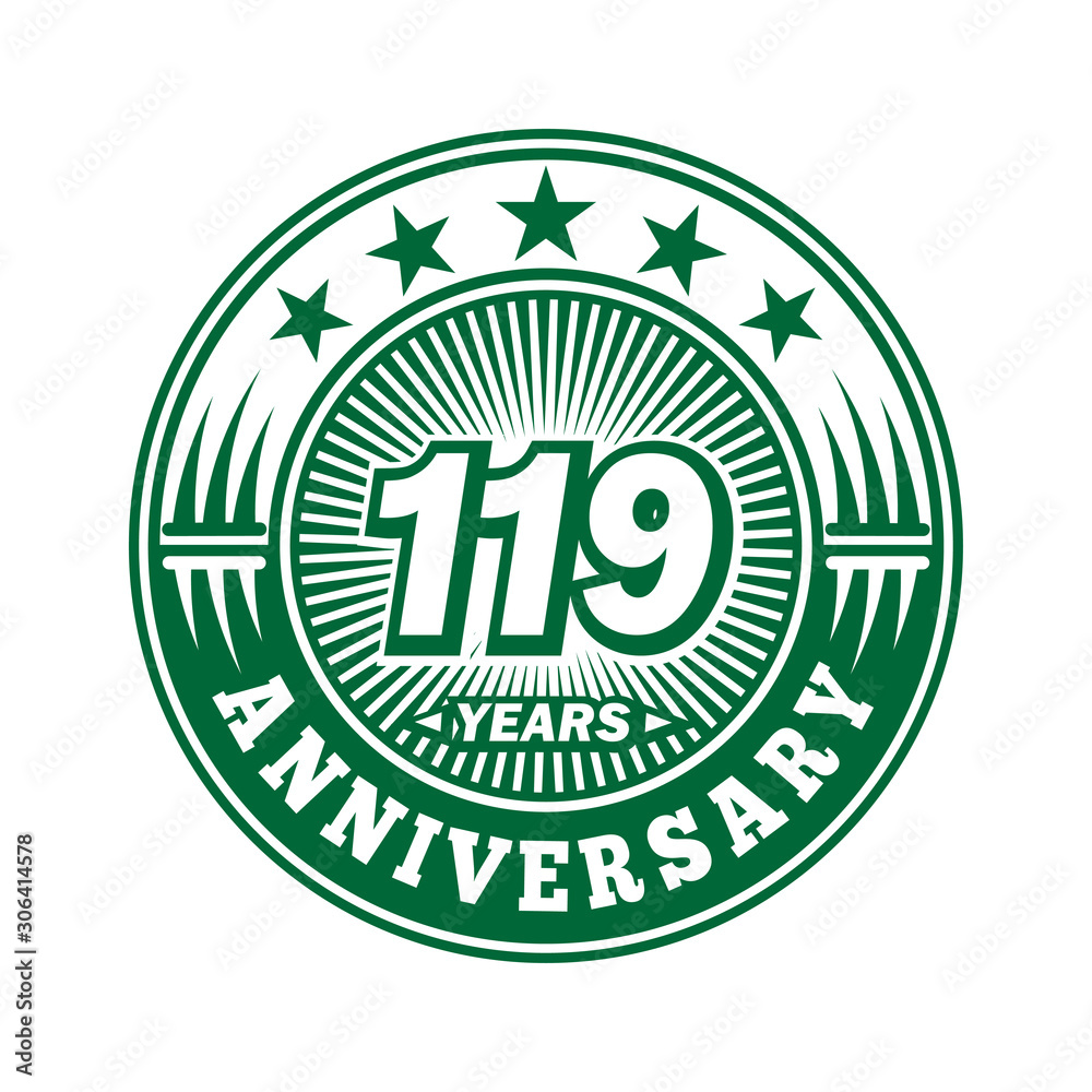 119 years logo. One hundred nineteen years anniversary celebration logo design. Vector and illustration.