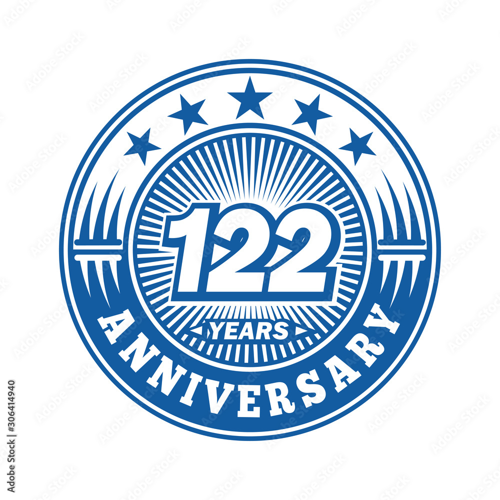 122 years logo. One hundred twenty two years anniversary celebration logo design. Vector and illustration.