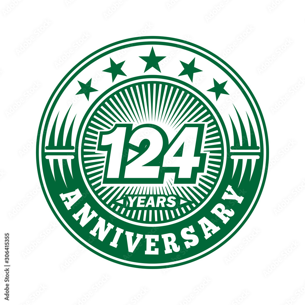 124 years logo. One hundred twenty four years anniversary celebration logo design. Vector and illustration.