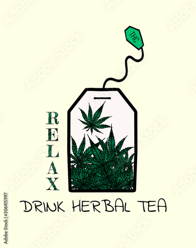 tea bag with marijuana leaves , psy art t-shirt print