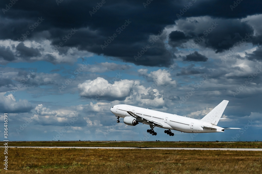 Airplane taking off from airport. Airplane taking off from airport.