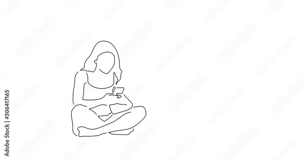 Woman using technology line drawing, animated illustration design. Technology collection. Woman using technology line drawing, animated illustration design. Technology collection.