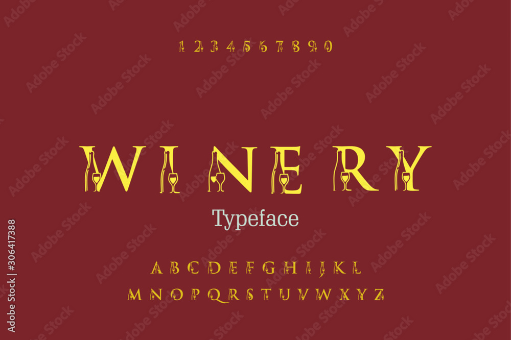 wine bottle typeface alphabet template vector
