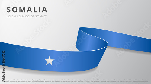 Flag of Somalia. Realistic wavy ribbon with Somali flag colors. Graphic and web design template. National symbol. Independence day poster. Abstract background. Vector illustration.