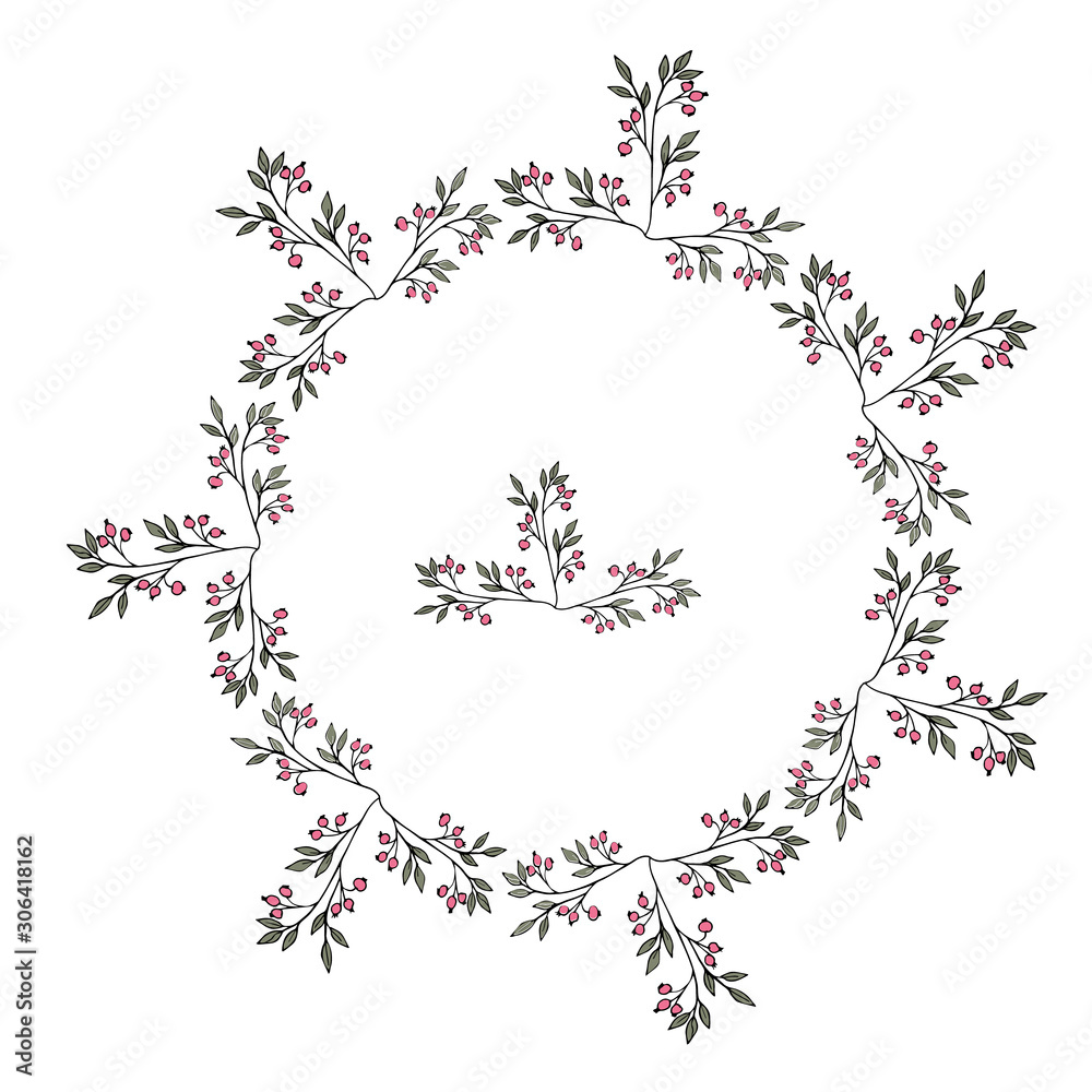 Cute decorative wreath of simple colorful flowers in doodle style. Ornament. Stock vector illustration.