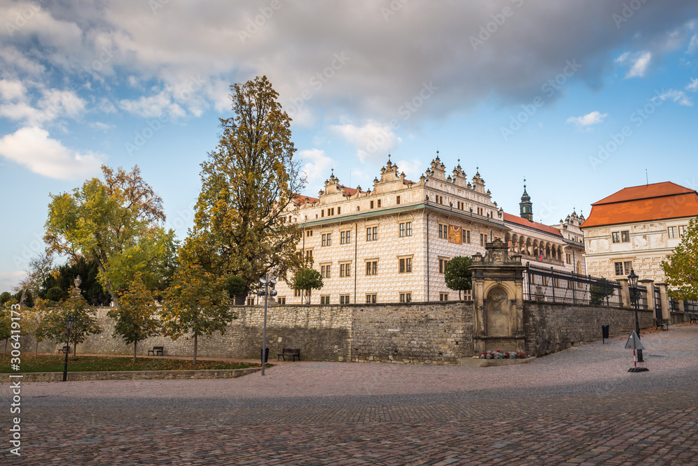 View of Litomysl Castle, one of the largest Renaissance castles in the Czech Republic. UNESCO World Heritage Site. Sunny wethe wit few clouds in the sky.