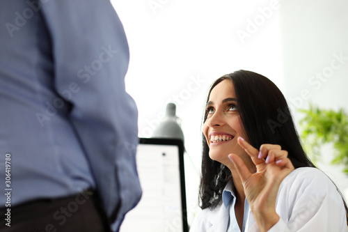 Εκτύπωση καμβά Beautiful smiling GP making fun of male patient size